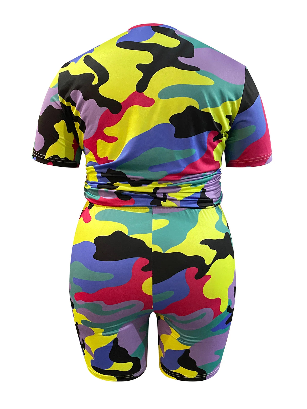 Camo Print Plus Size Shorts Set