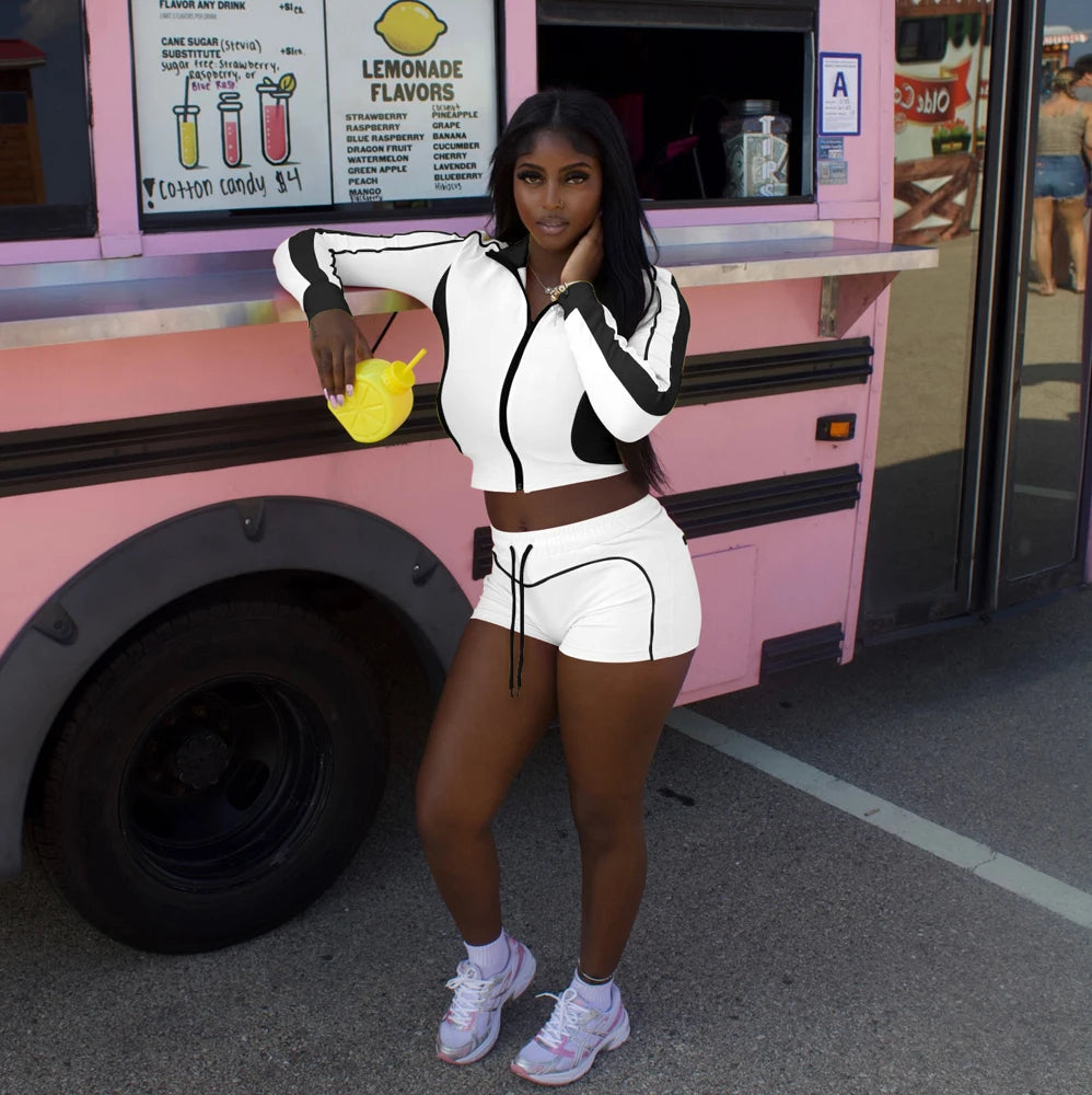 Colorblock Crop & Shorts Tracksuit