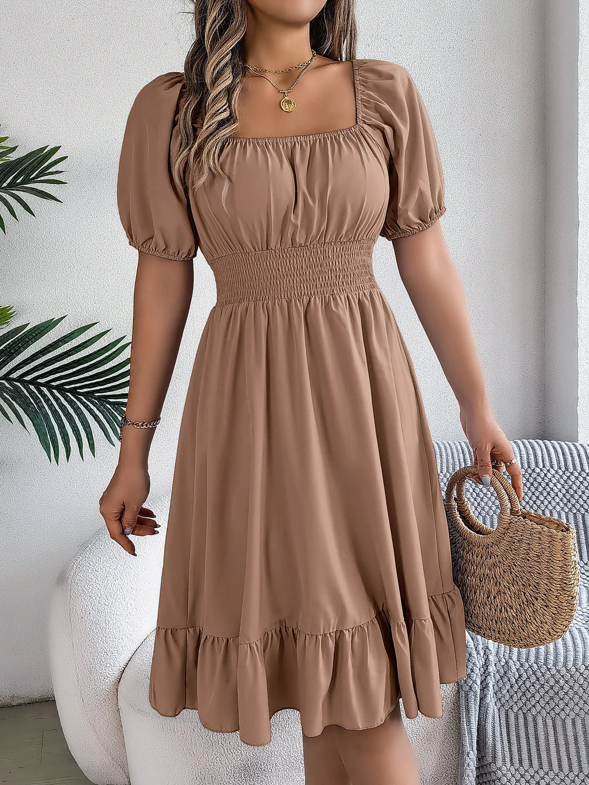 Women Square Neck Summer Dress