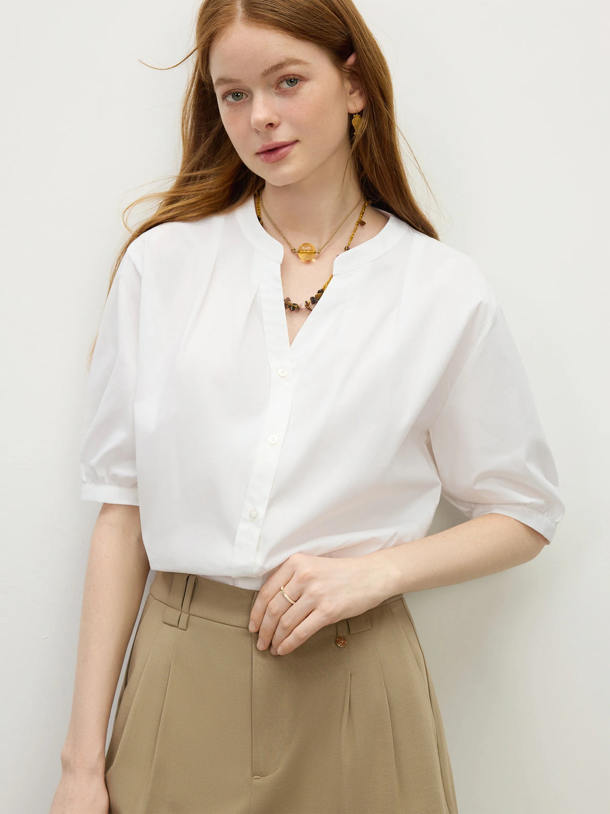Women Pleated Office Relaxed Fit Blouse
