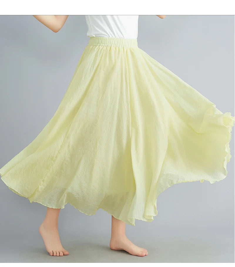 Women Cotton Linen Maxi Skirt