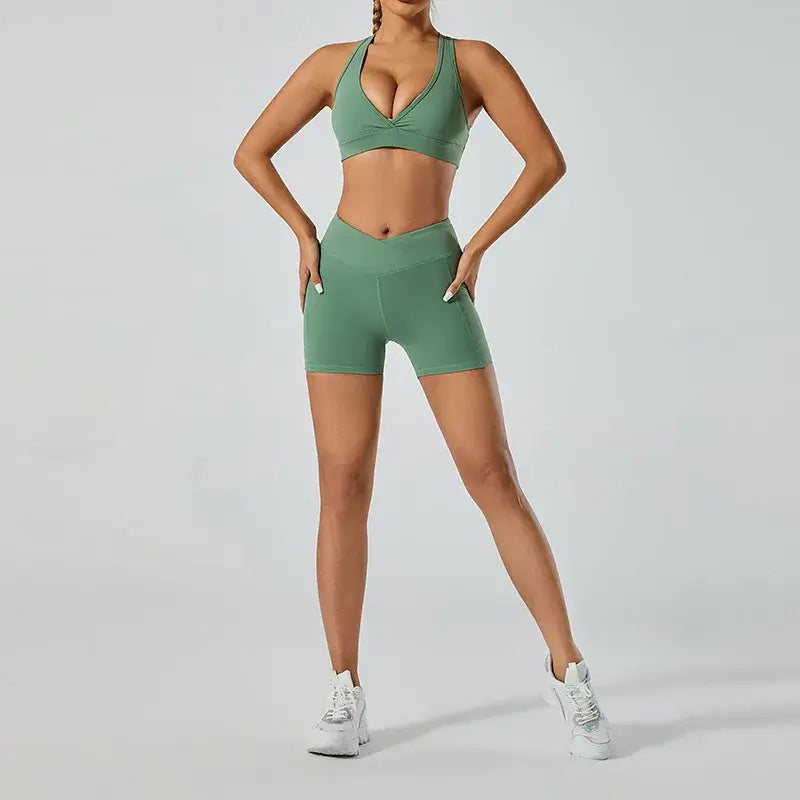 Women Deep V Hollow Back Sports Bra