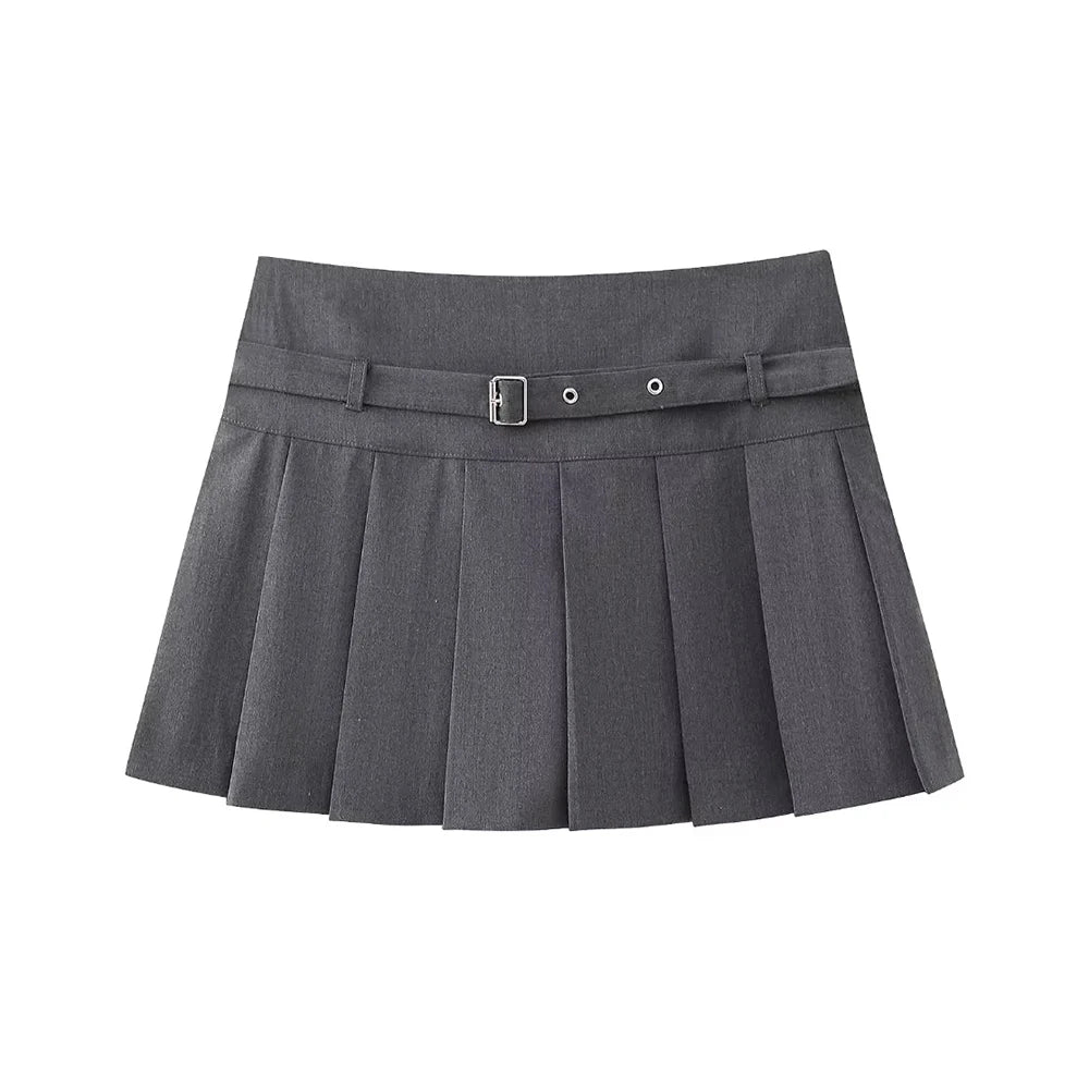 Women's Pleated Belted Skort Shorts