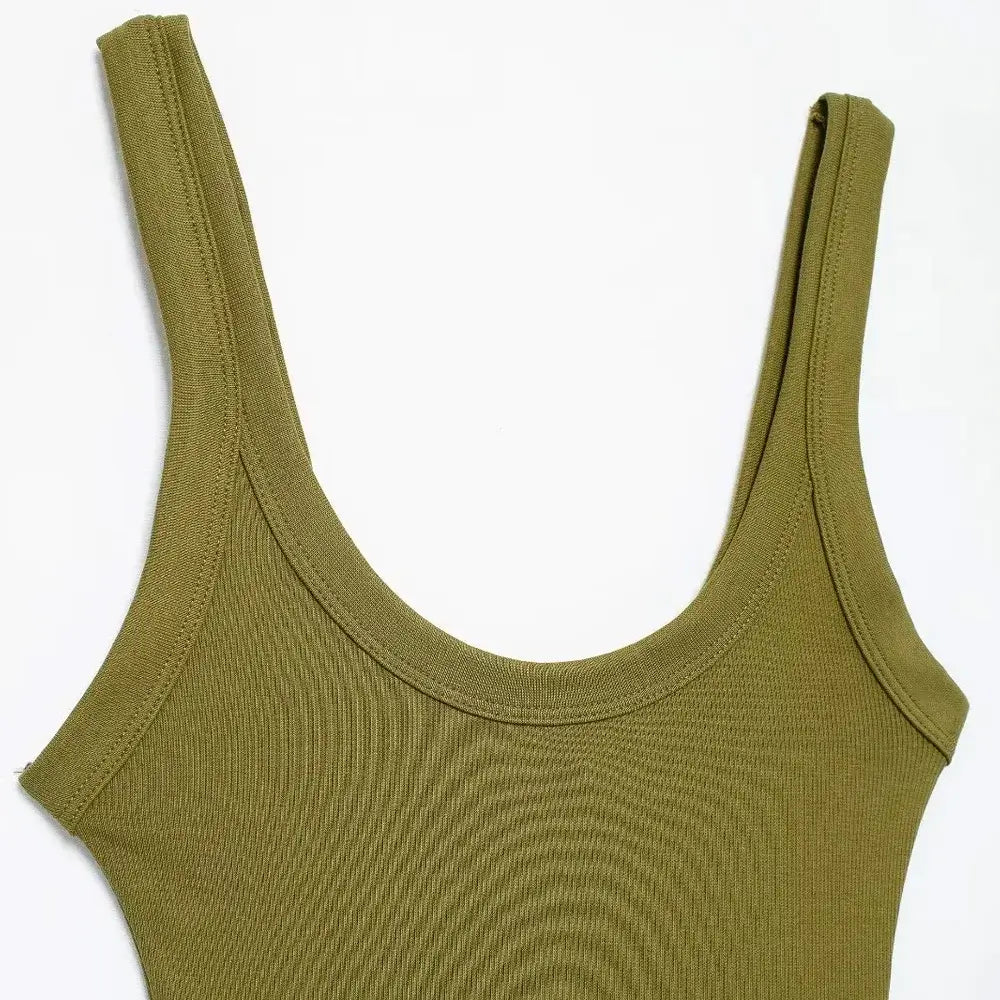 Women Ribbed Strappy Snap Bodysuit