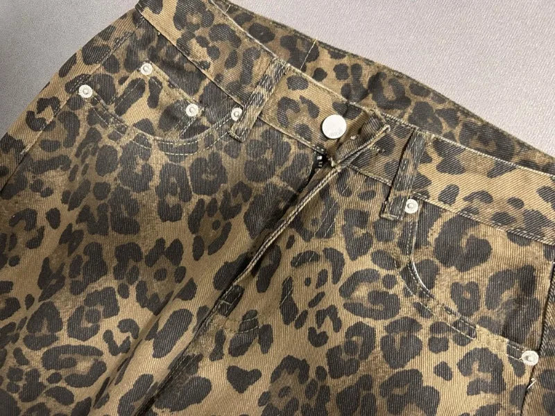 WildFur™ – Leopard Print High Waist Denim Trousers (Statement, Fierce & Urban)