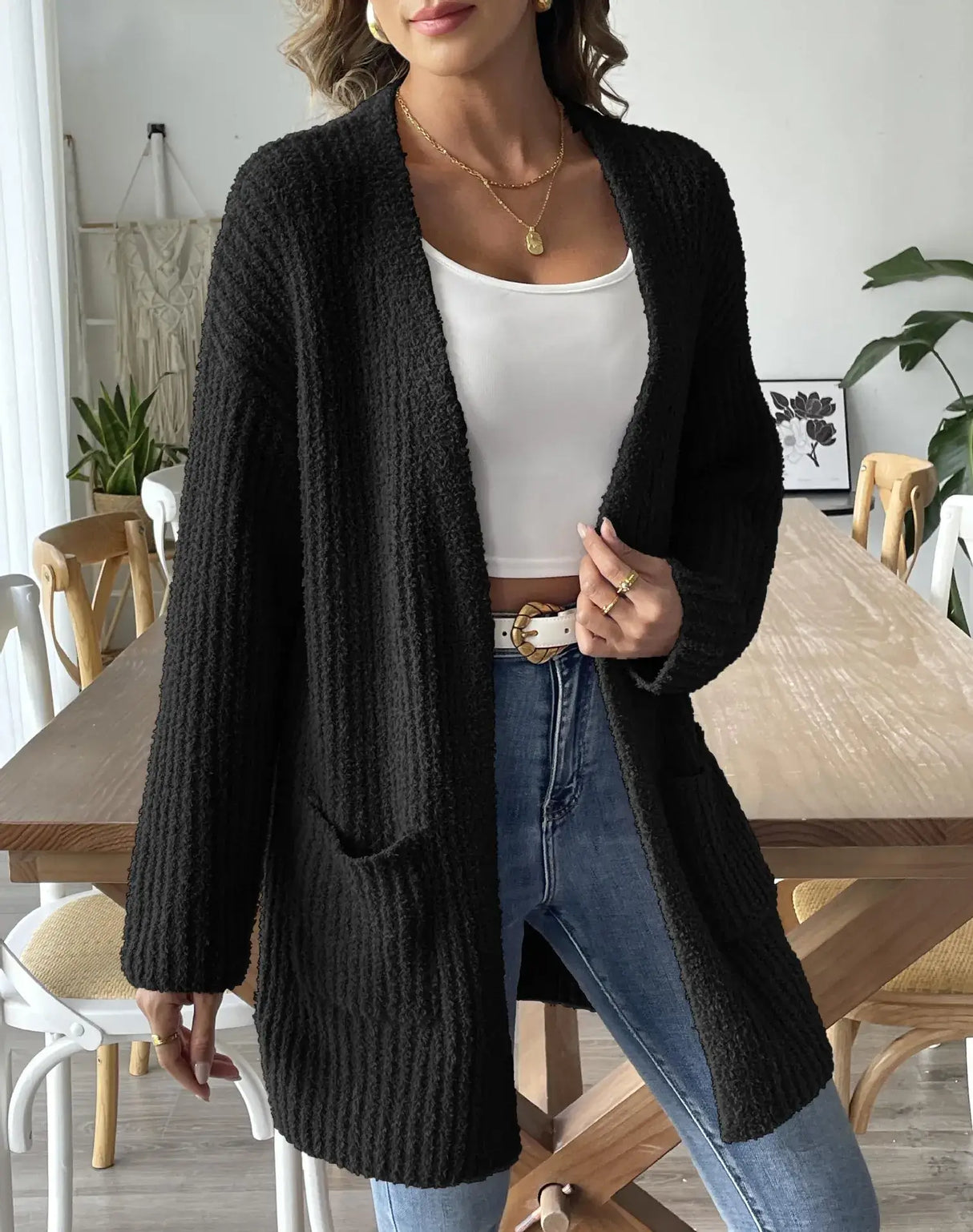 Women Long Sleeve Pocket Knit Cardigan