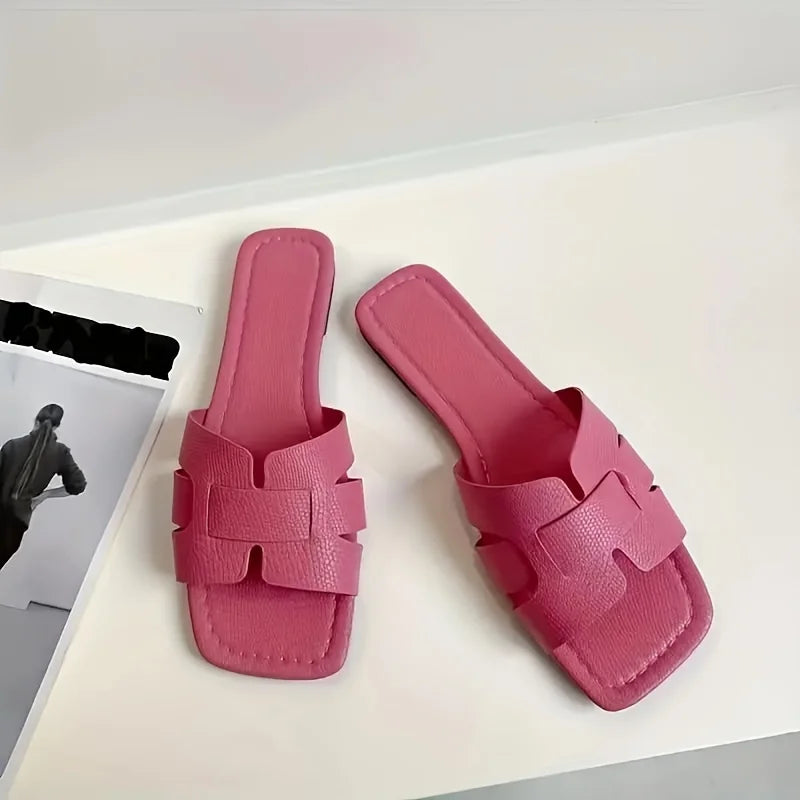 Women Slide Sandals Square Open Toe Flats