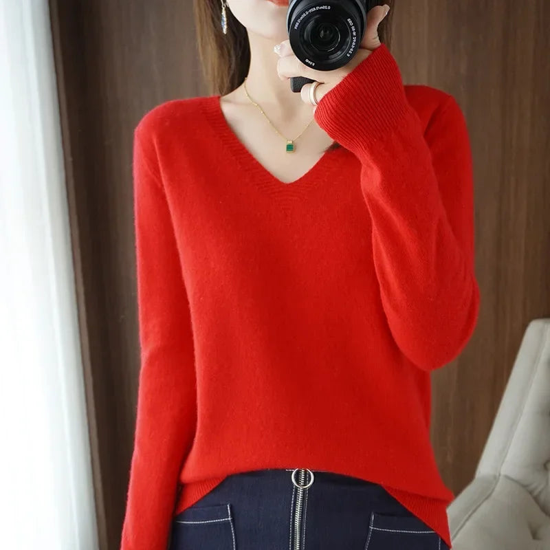 Women Slim Fit V-Neck Sweater