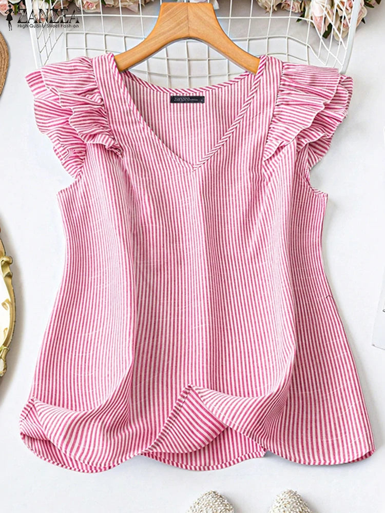 Women Striped Sleeveless V-Neck Top