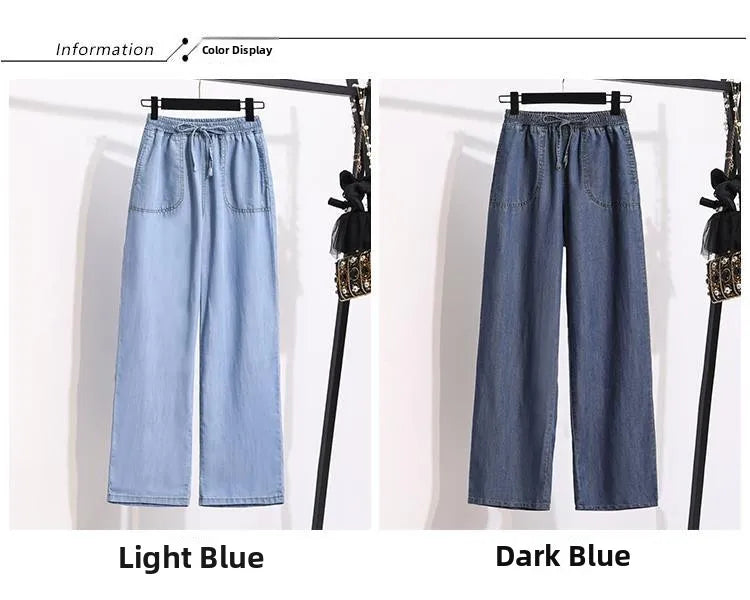 Women Ice Silk Wide Leg Jeans