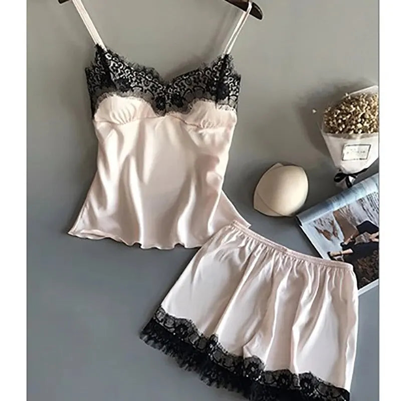 Women V-Neck Pajama Shorts Set