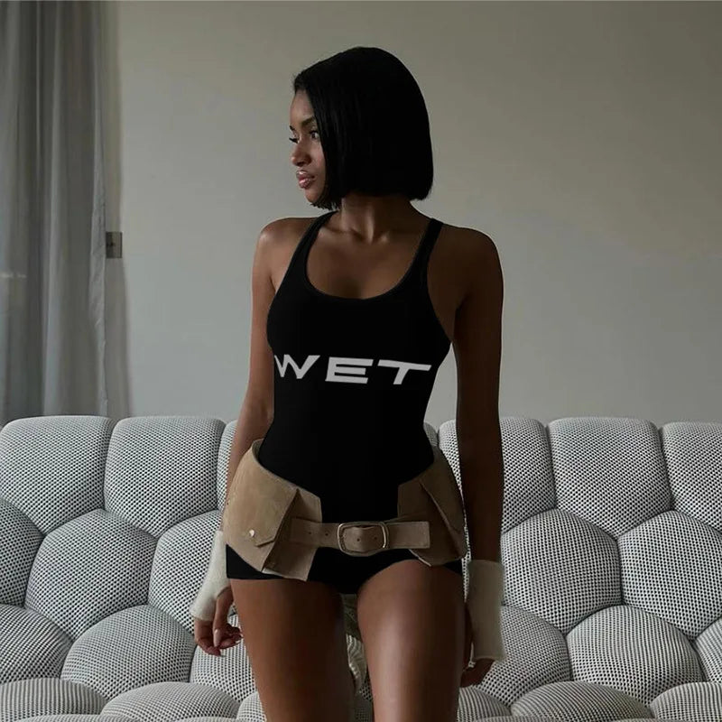 SportMuse™ – Letter Print Slim Sport Romper (Dynamic, Casual & Stretchy)