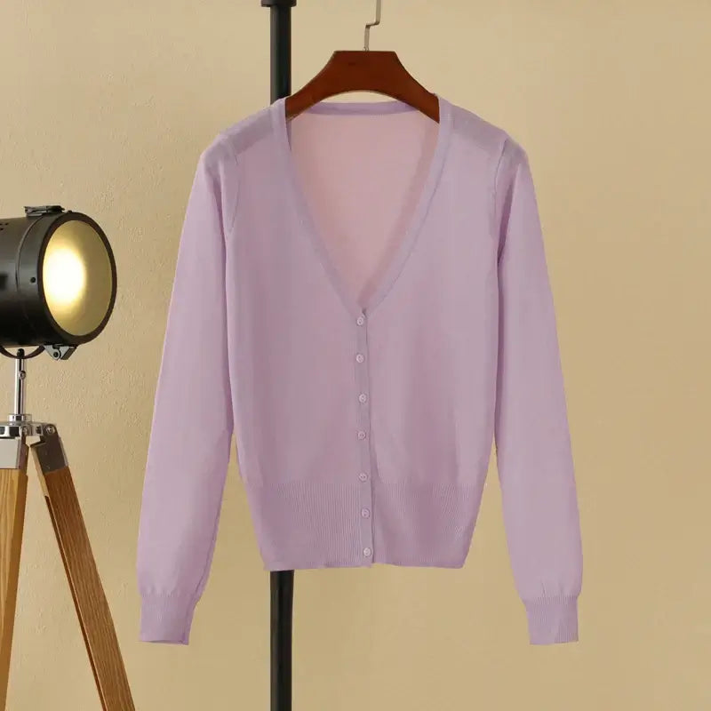 Women Cropped V-Neck Knit Cardigan