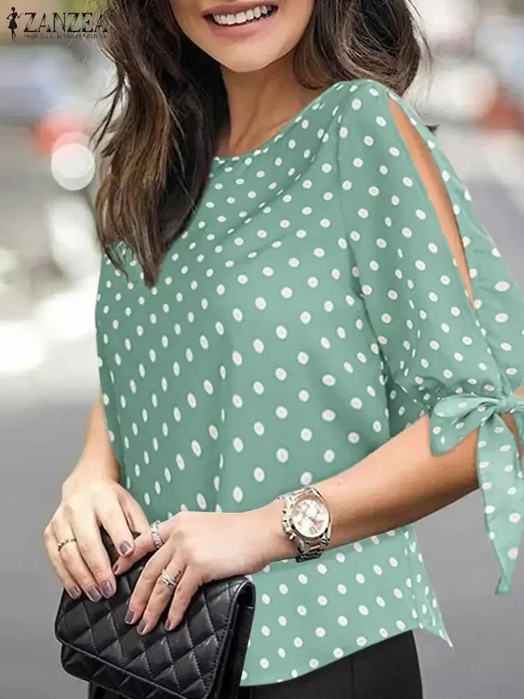 Women Polka Dot Oversize Tunic Top