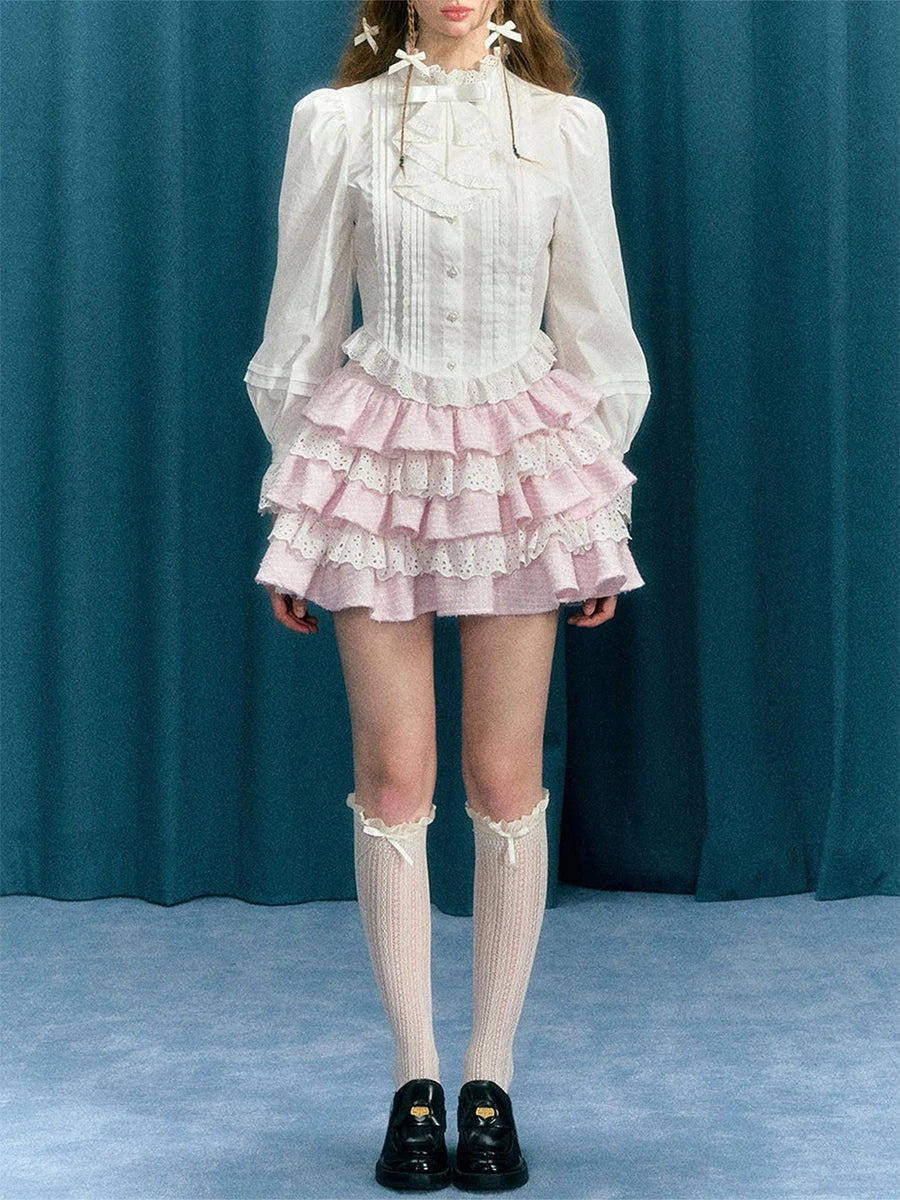 Women Tartan Lace Mini Skirt