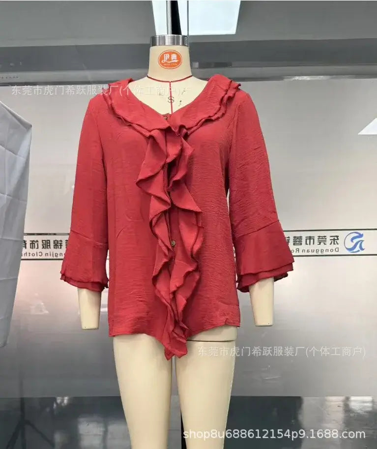 Women Ruffle Button Knit Cardigan