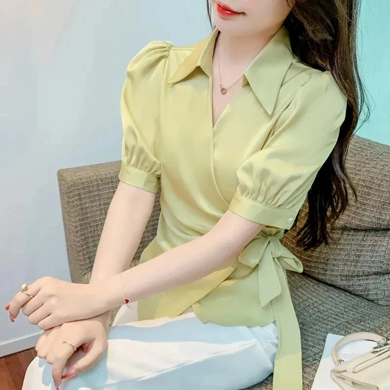 Chiffon V-Neck Short Sleeve Women's Jacket