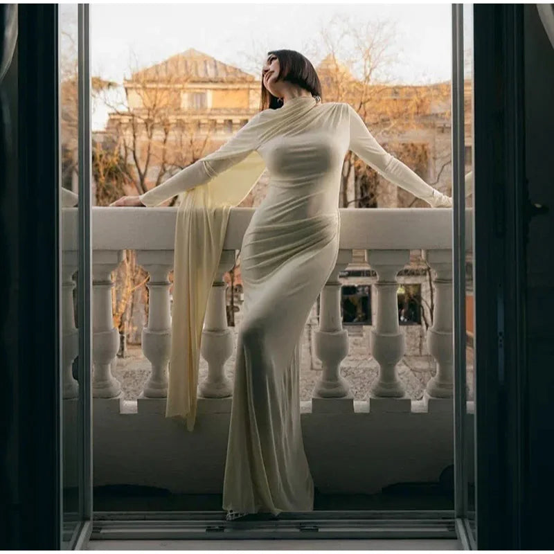 Women Pleated Ribbon Long Dress