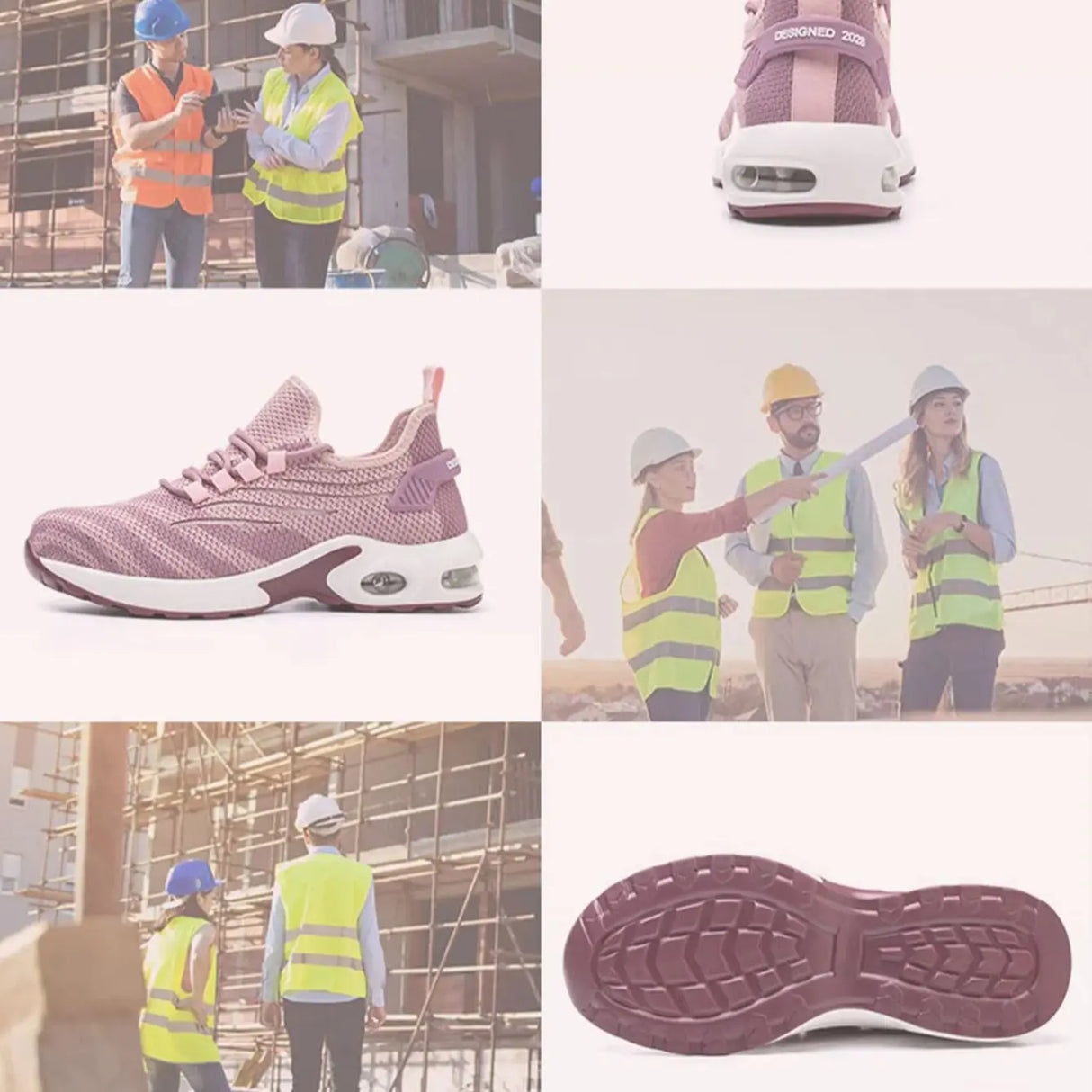 Women Safety Shoes Pink Steel Toe Sneakers