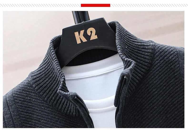 Men Fleece Knit Cardigan Jacket