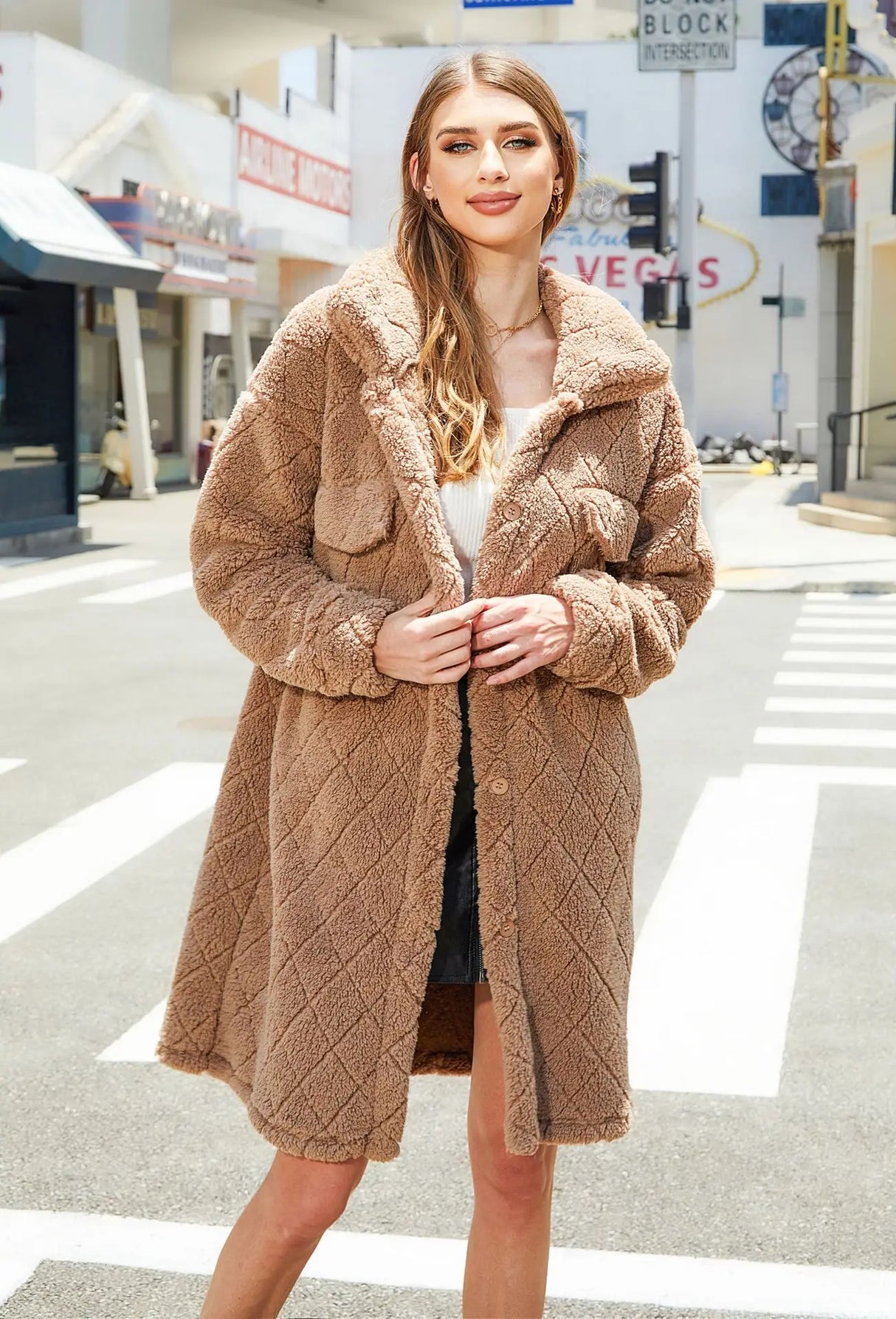 FairyShely Brown Puff Long Women's Winter Jacket – Plush Warm Coat