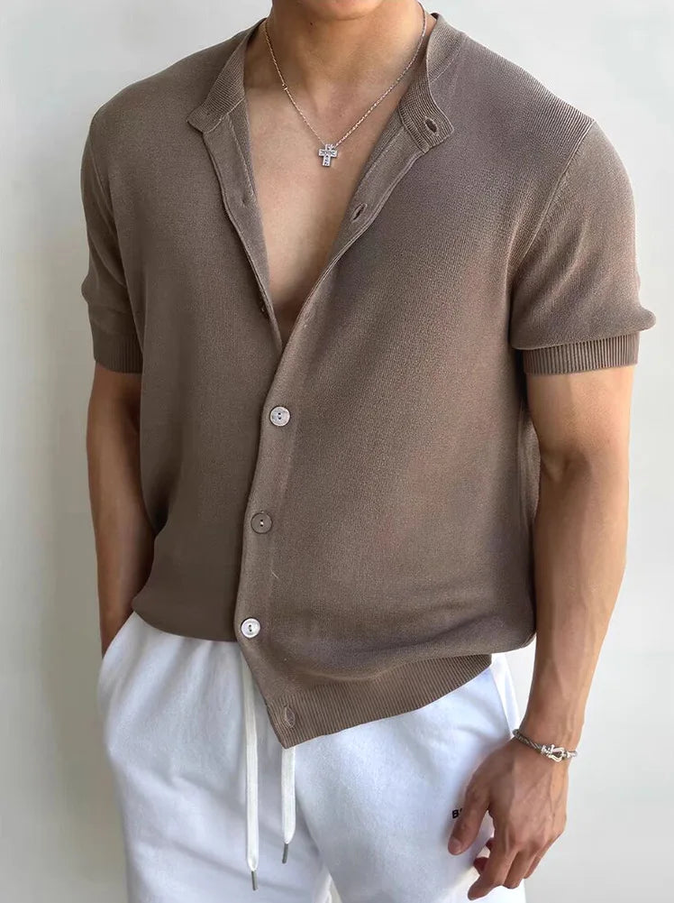 Men Short Sleeve Cardigan Knit