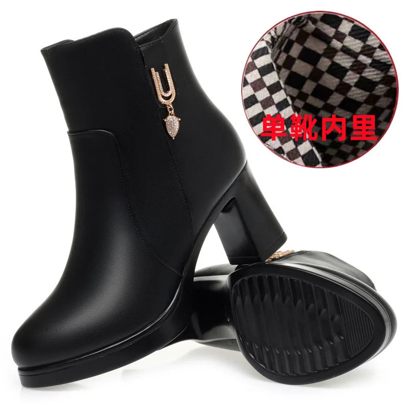 Women Warm Wool High Heel Ankle Boots – Winter Fashion