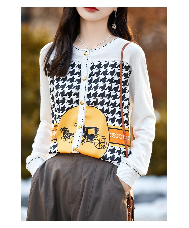 Women's Silk Print Wool Cardigan