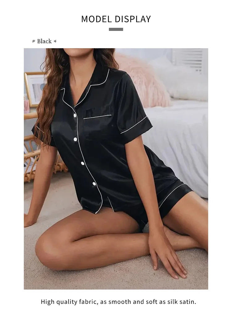 Women Satin Button Down Pajama Set