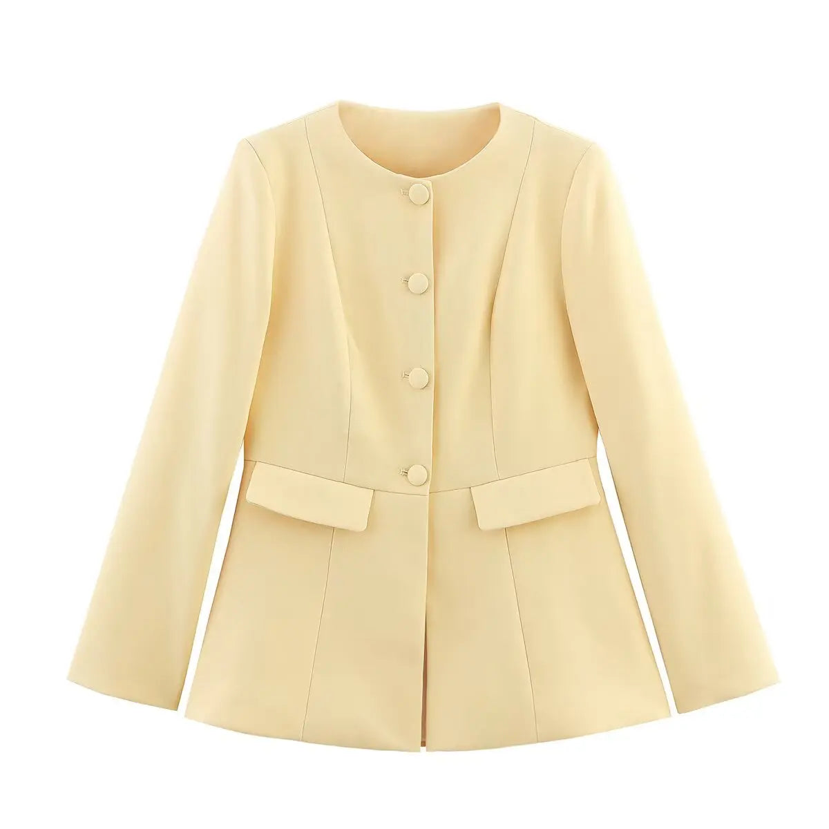 Elegant Yellow O-Neck Blazer Coat