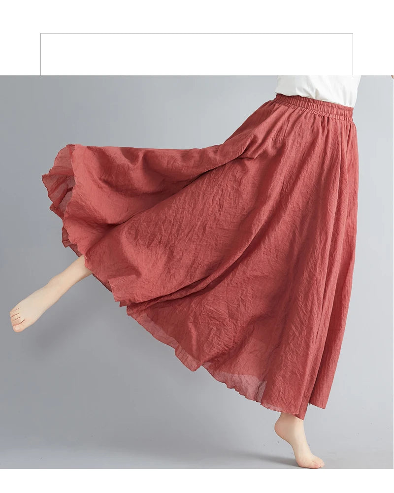 Women Cotton Linen Maxi Skirt