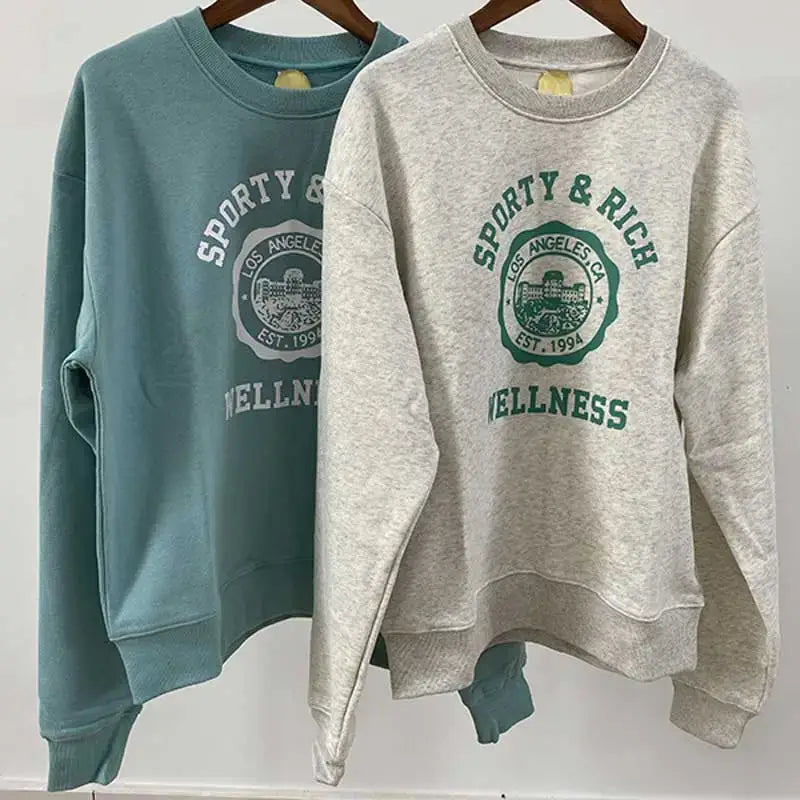 Women Letter Print Sweatshirt Vintage O-Neck Pullover