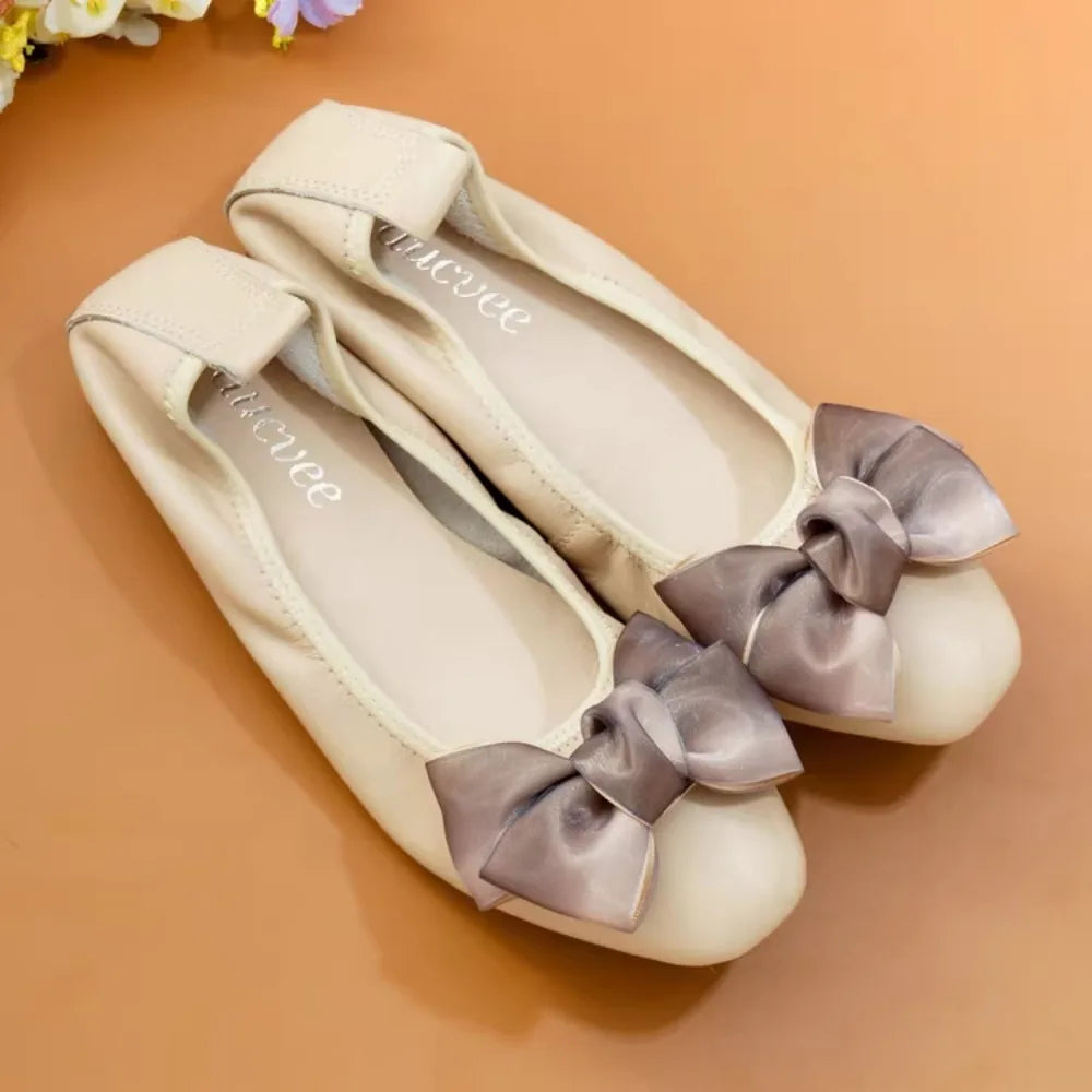 Women Leather Bowknot Slip-On Ballerina Flats