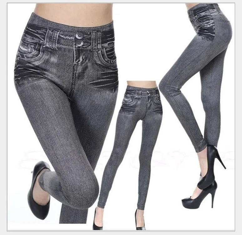 Women Denim Print Stretch Leggings