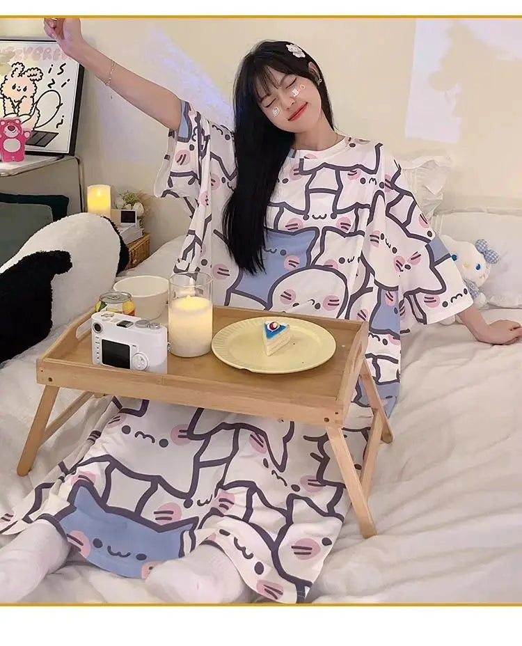 Women Cartoon Print Long Nightgown