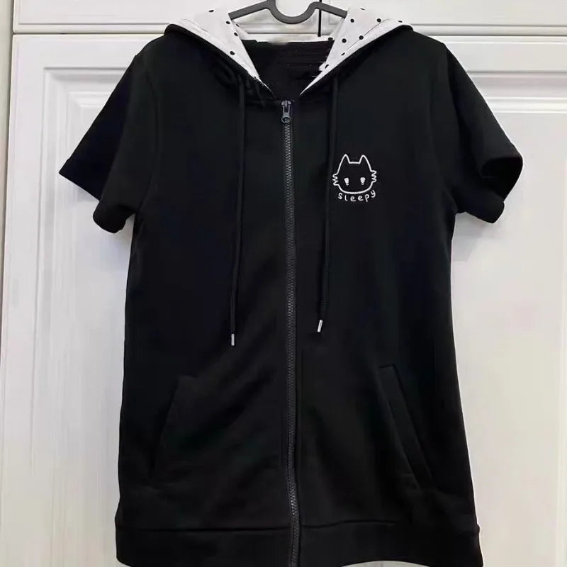 Black Cute Zipper Hoodie