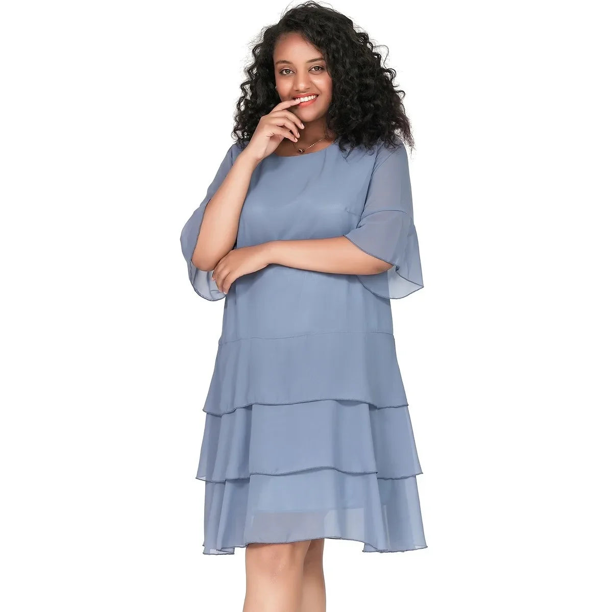 Women Tiered A-Line Chiffon Dress