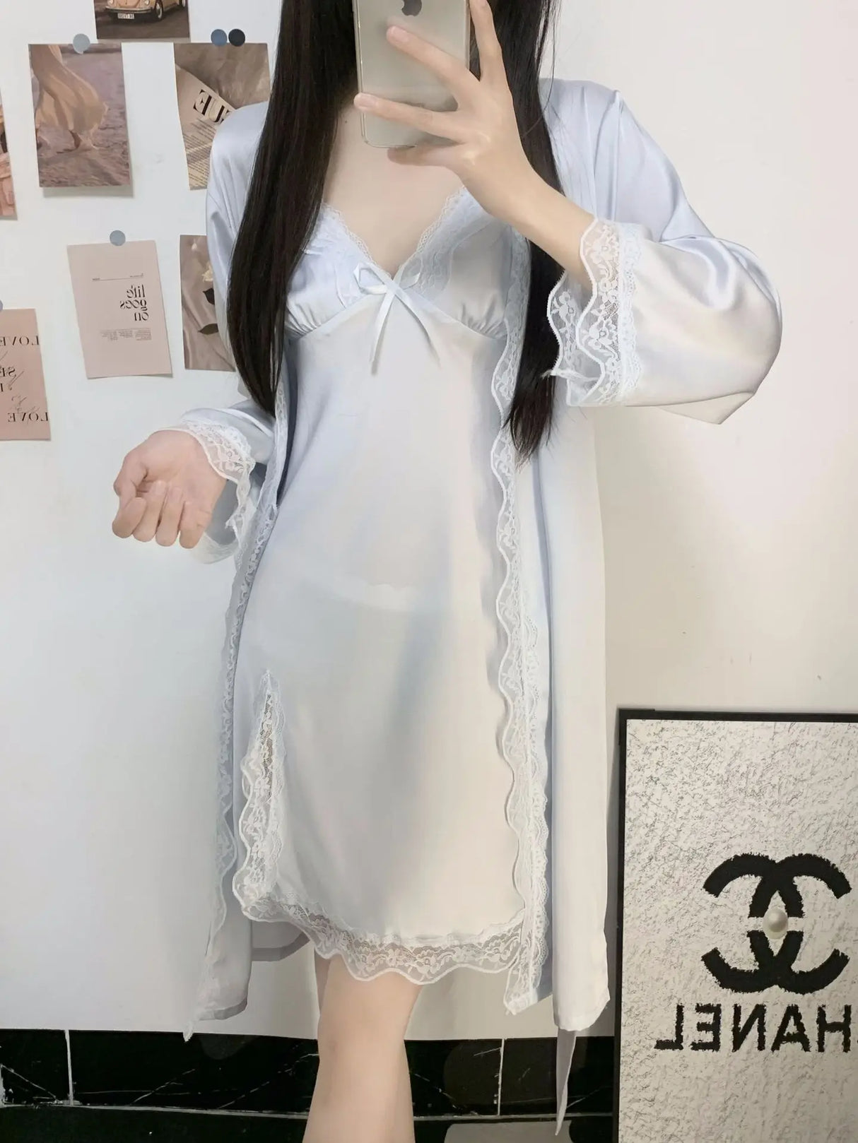 Women Satin Robe Nighty Set