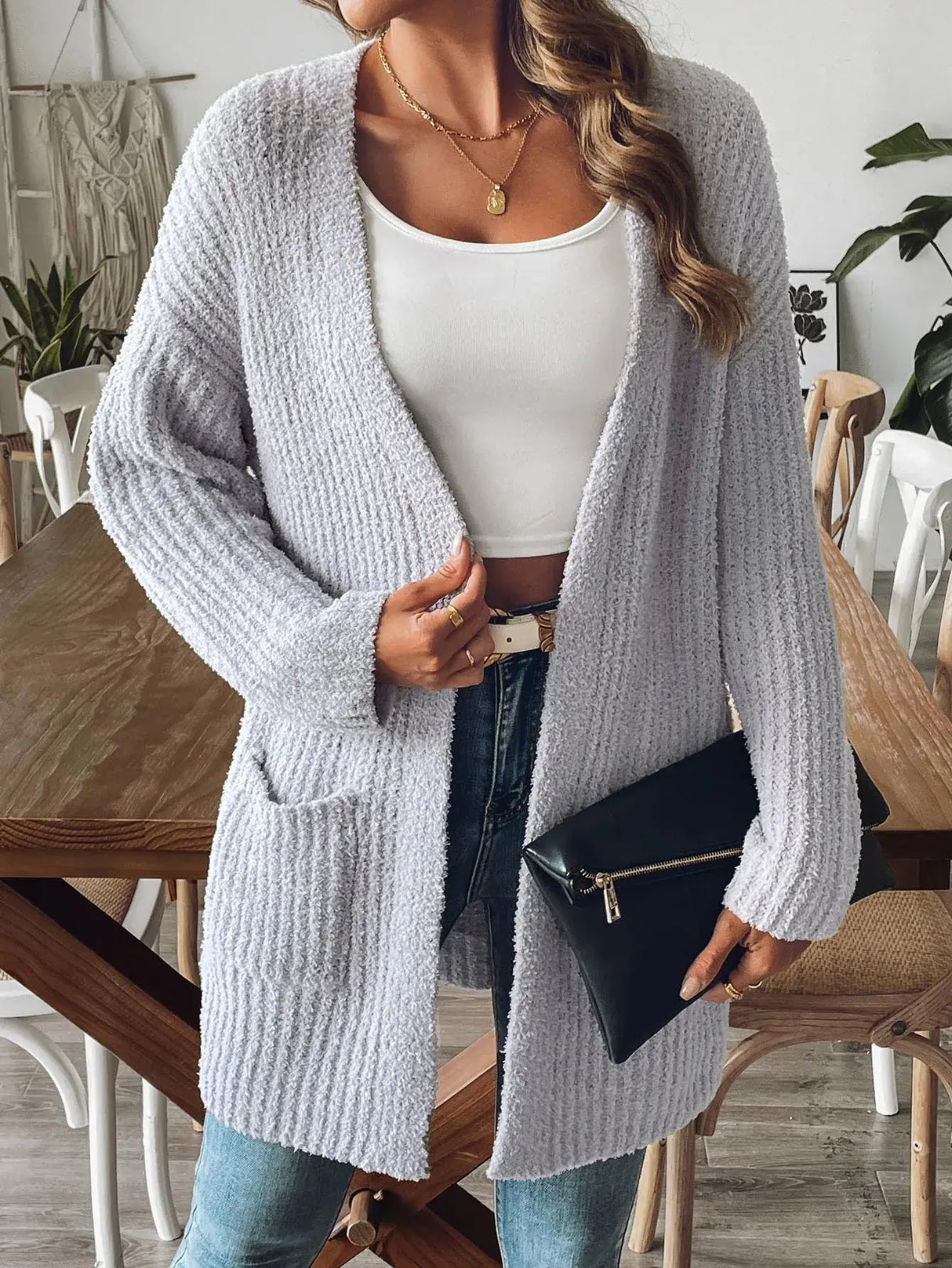 Women Long Sleeve Pocket Knit Cardigan