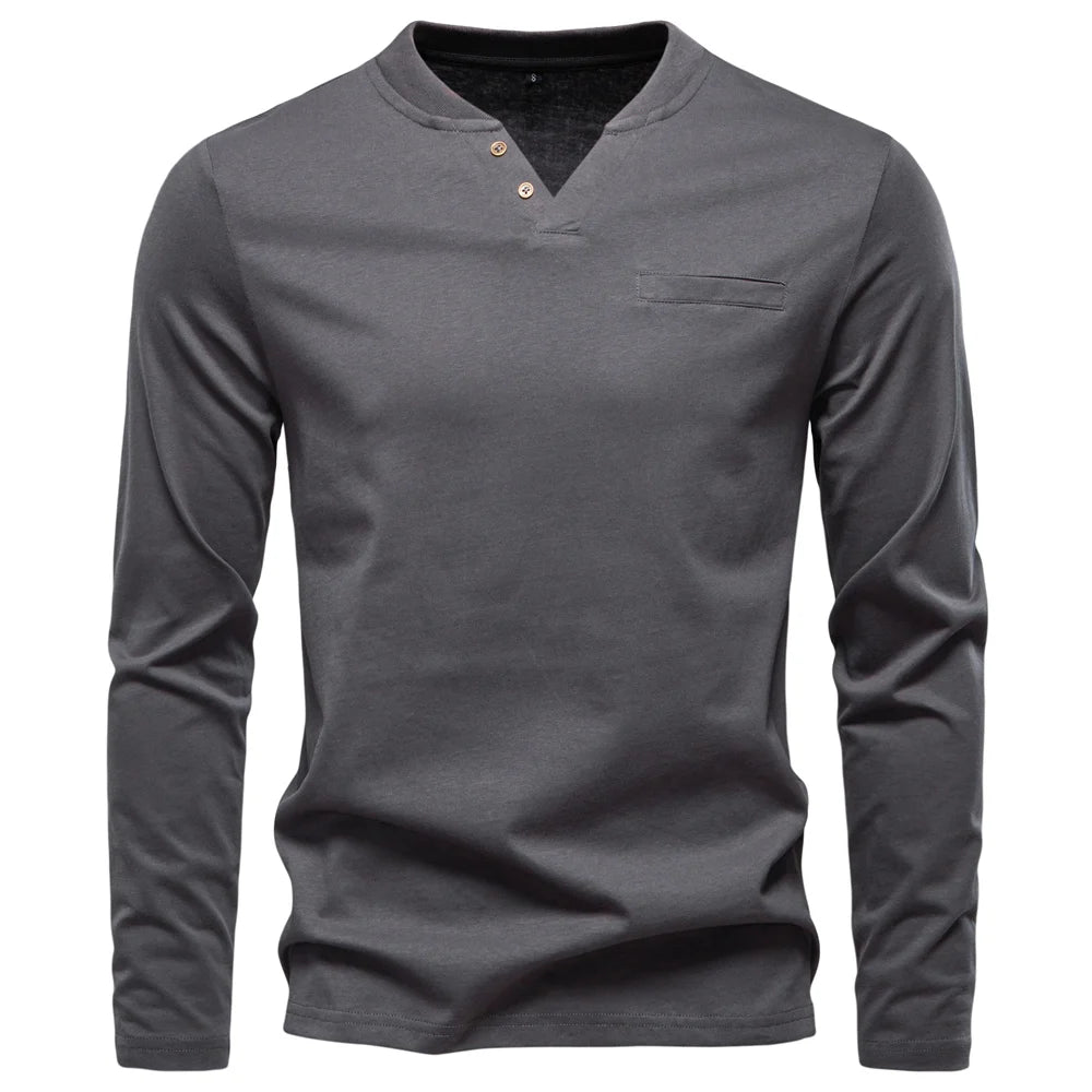 Men Cotton Henley Long Tee