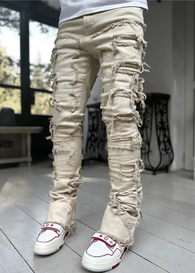Men Stacked Ripped Jeans