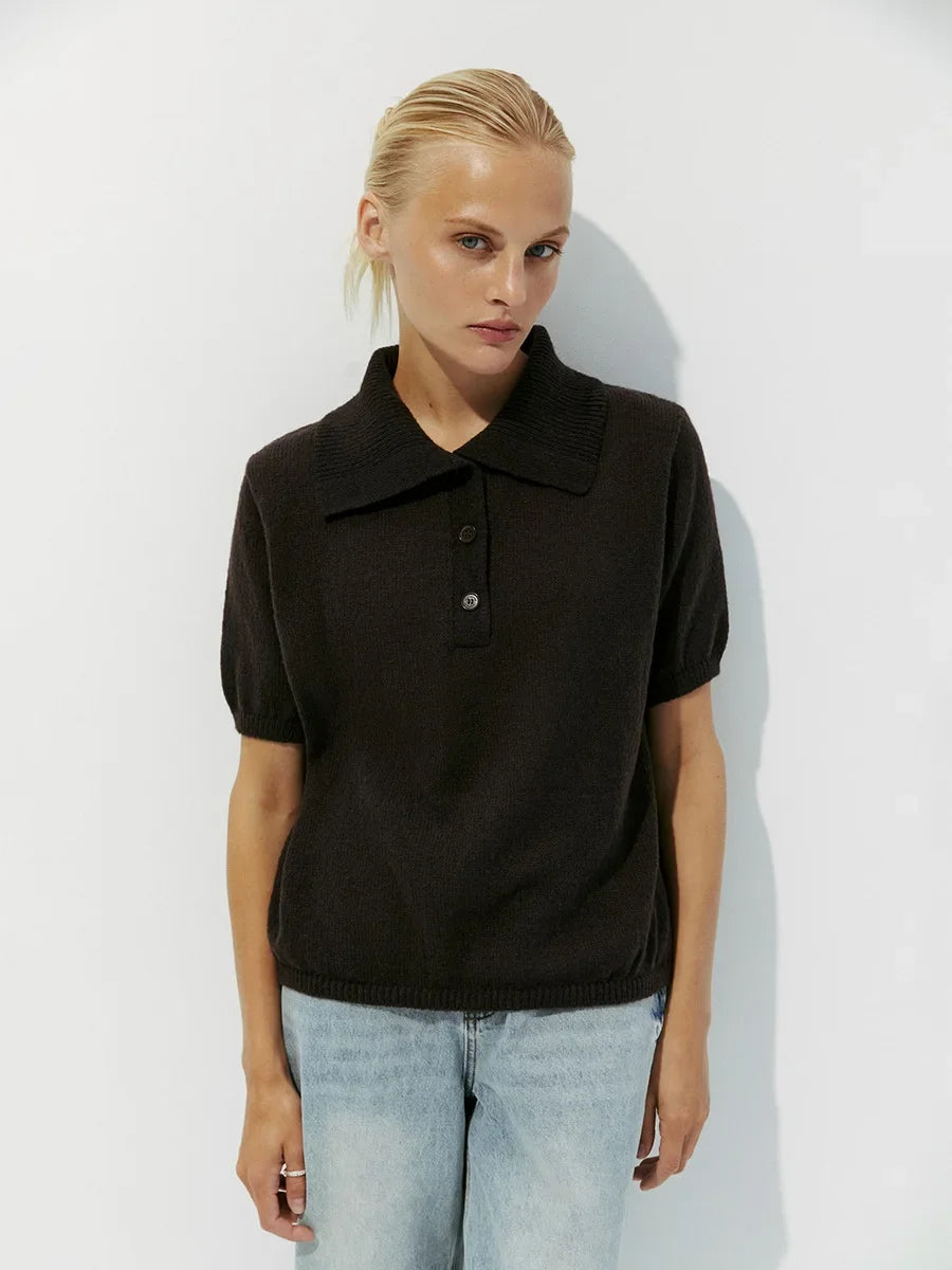 Women's Polo Collar Hollow Knit Sweater