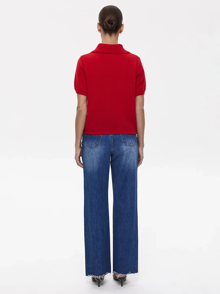 Women's Polo Collar Hollow Knit Sweater