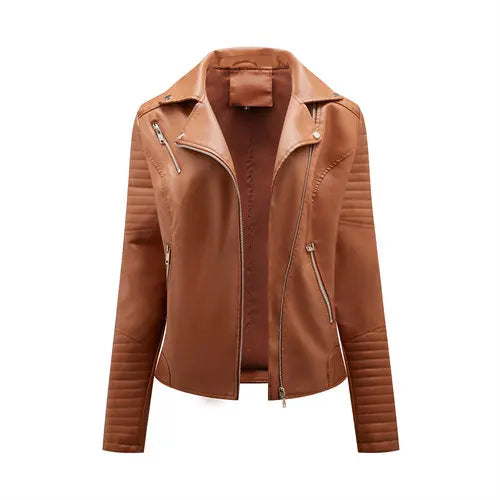 Women's Faux Leather Lapel Biker Jacket