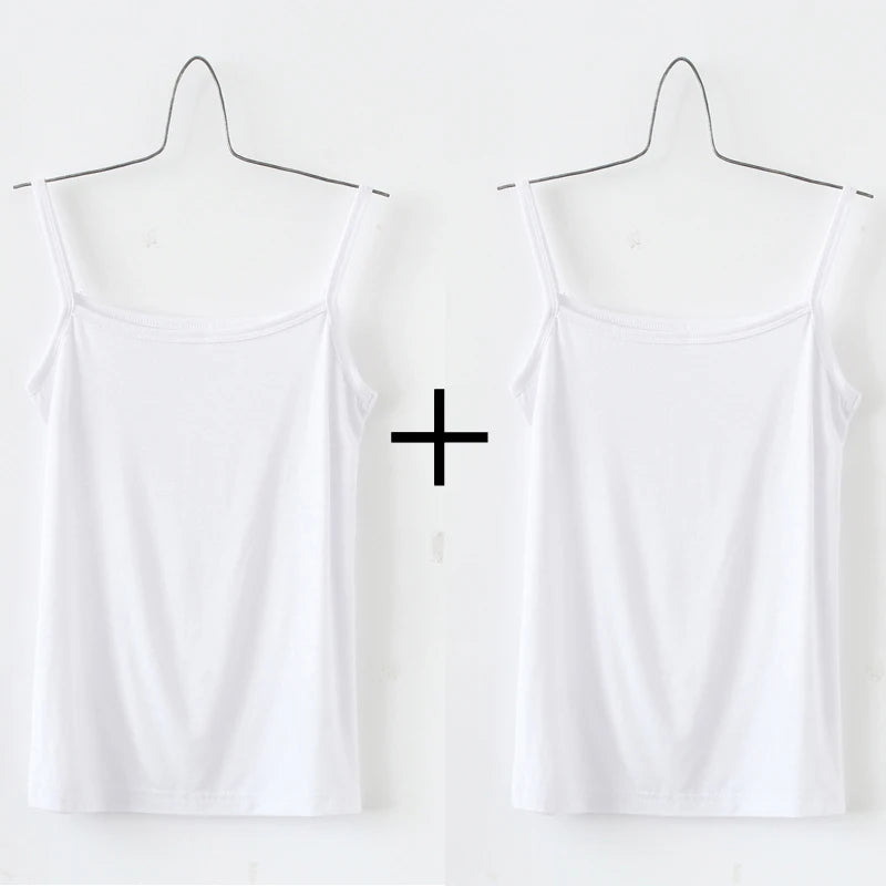 BasicBreeze™ solid cotton strap camisoles in white for women, perfect for everyday wear and casual outfits.