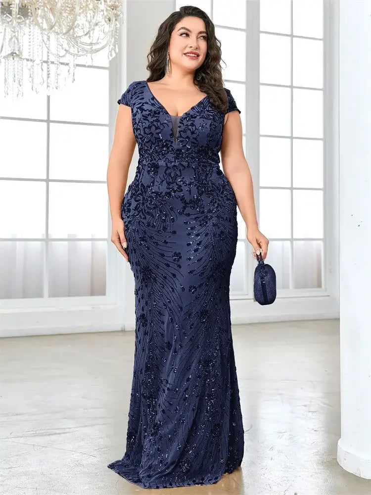 Women Plus Size Mermaid Sequin Formal Prom Dress