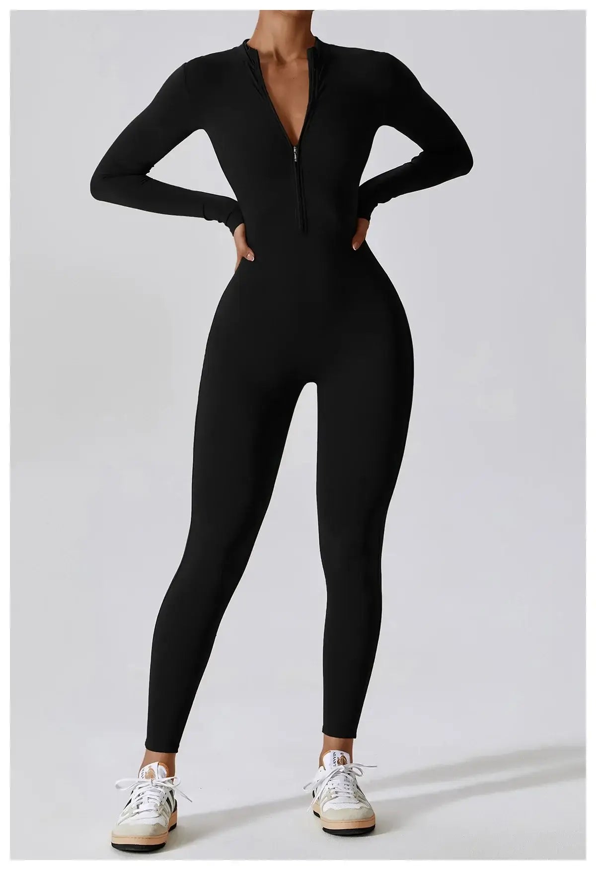 Women Fitness Zipper Long Sleeve Jumpsuit