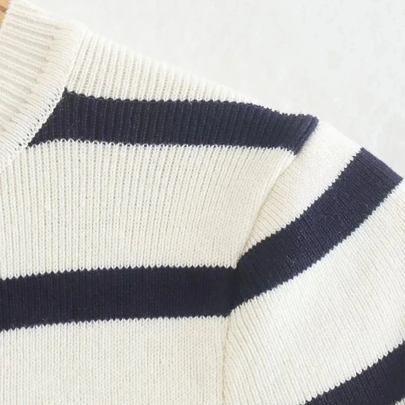 Women Striped Crop Knit Sweater