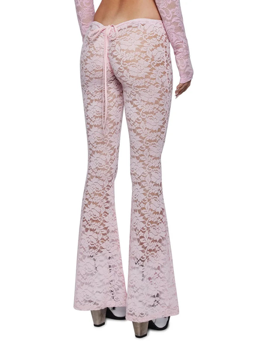 Women Lace Flare See-Through Pants