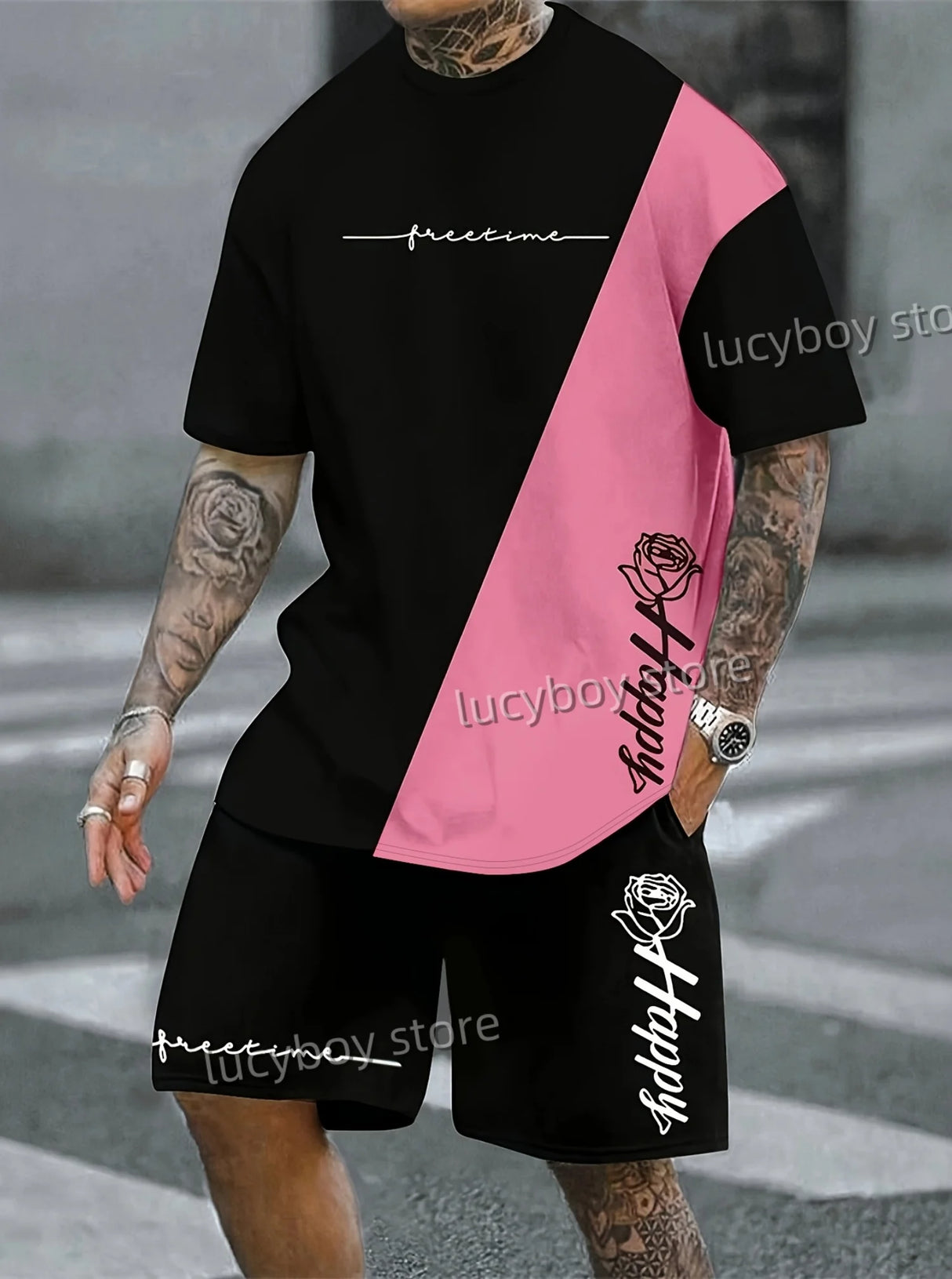 Men's Plus Size Tracksuit – Rose Print 2 Piece